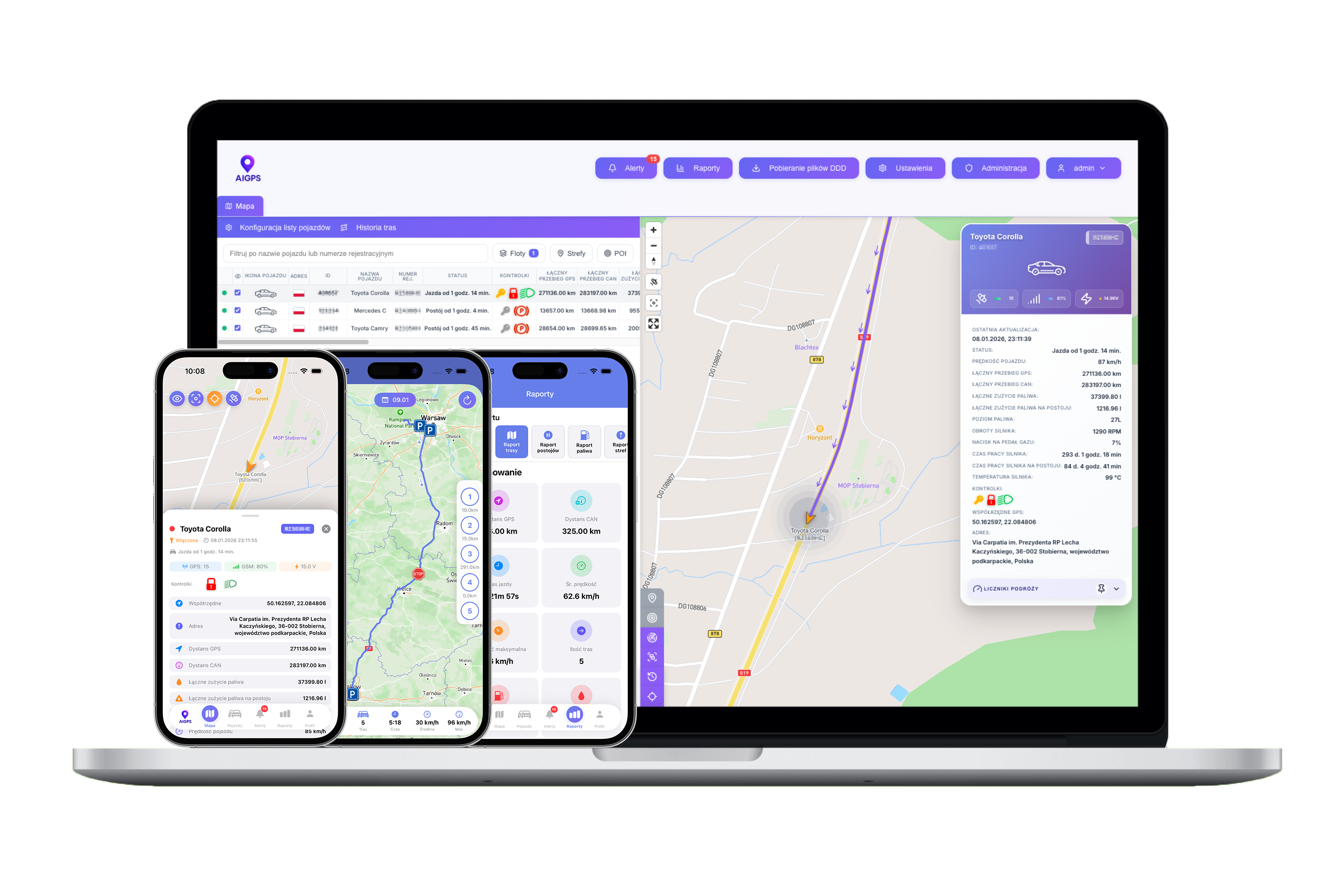 Monitoring GPS pojazdów - system śledzenia floty AIGPS na komputerze